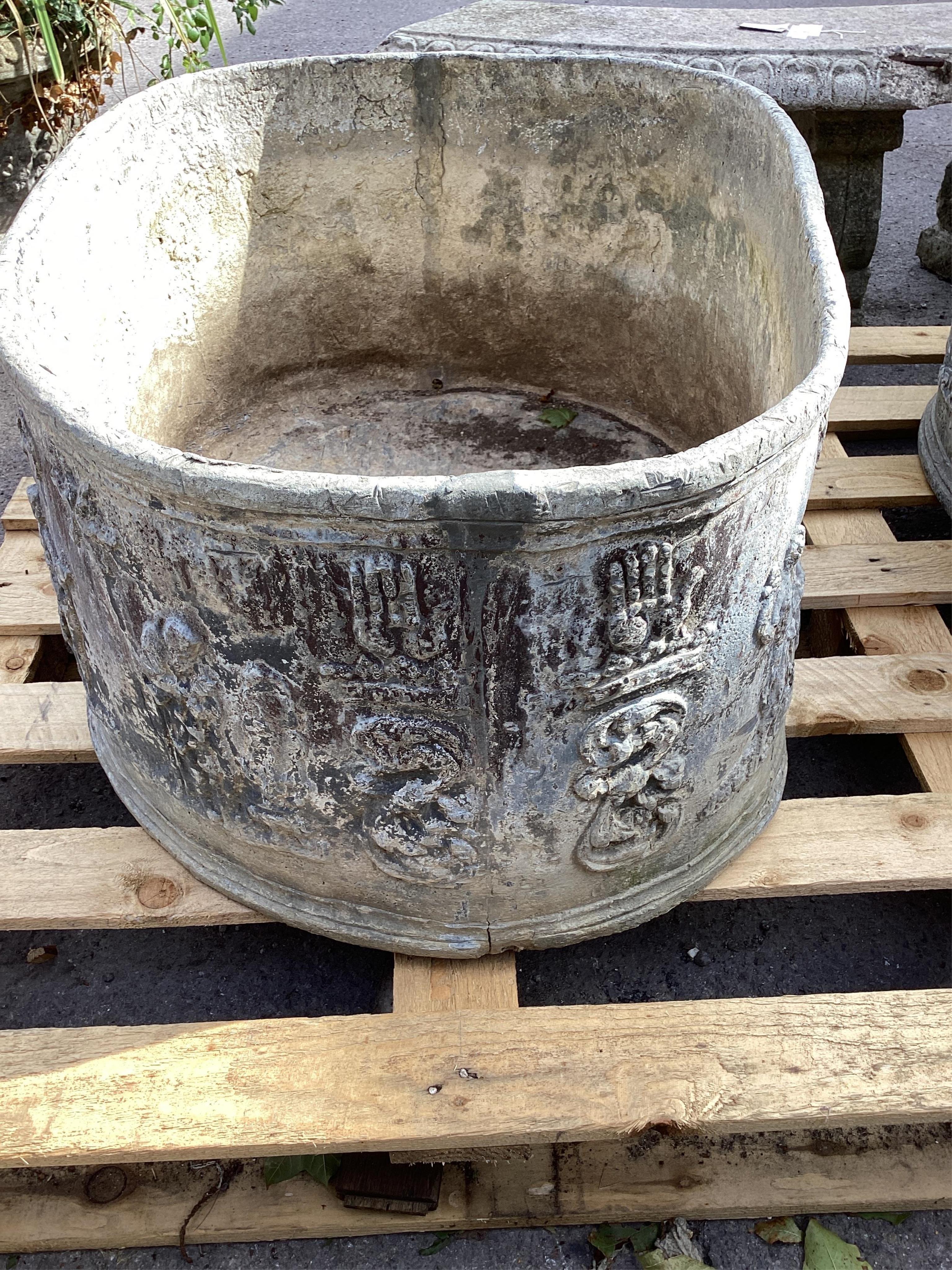 A pair of George III lead planters, dated 1769, width 67cm, height 88cm